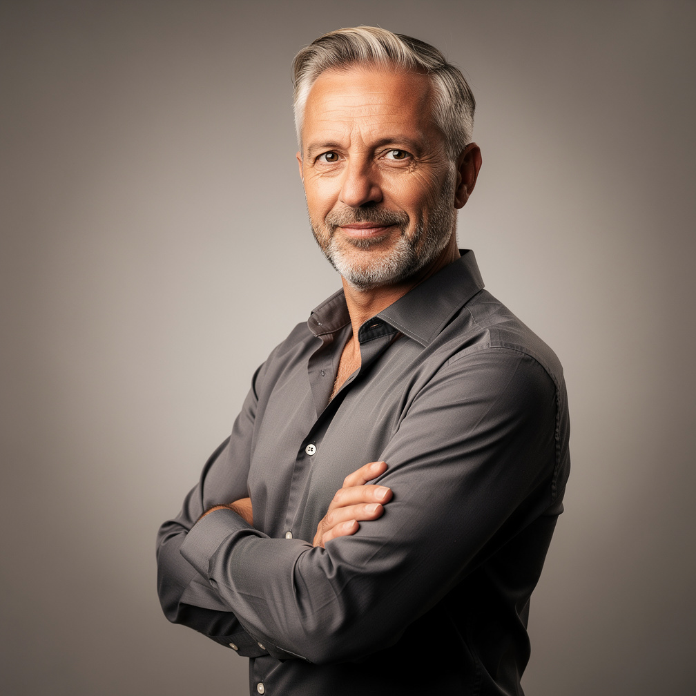 Portrait studio d'un directeur de production en chemise